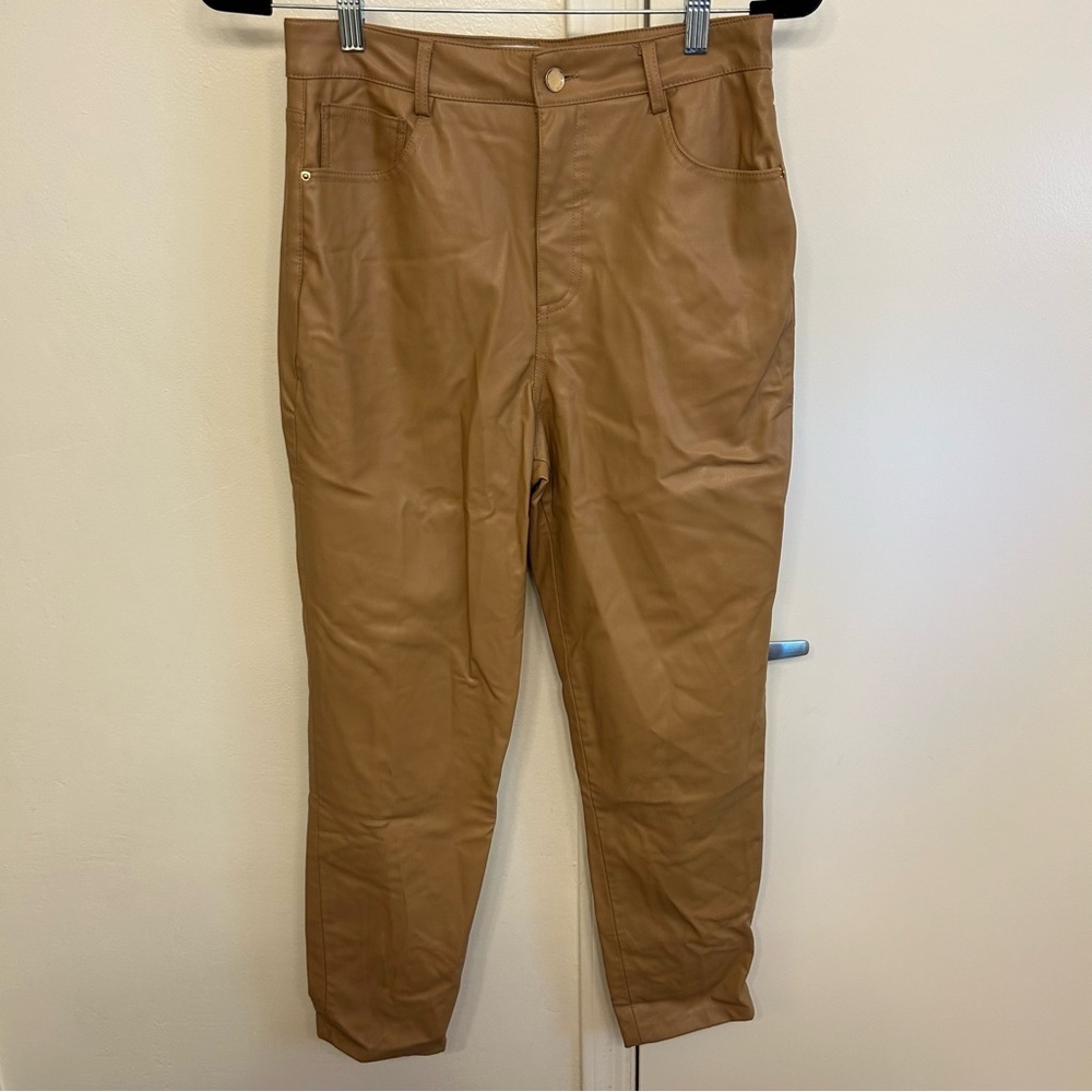 Zara Brown Faux Leather Ankle Pants Size 6 Belt Loops 5-Pocket Style